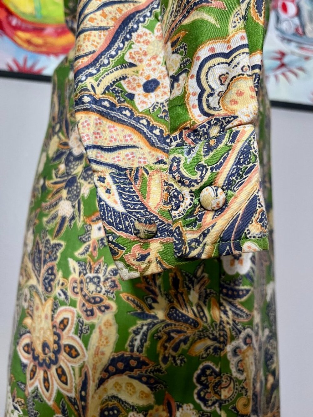 Lady Bayard Vintage Green Paisley Floral Belted Shirt Dress Midi 60s - Picture 7 of 8